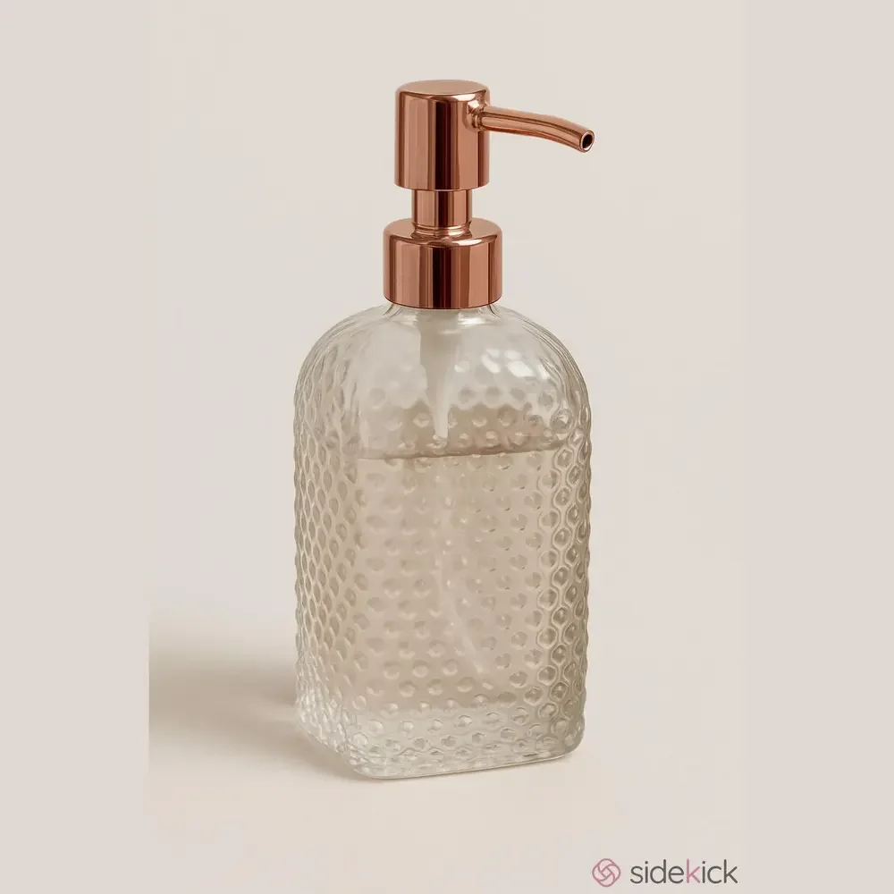 Rose Gold Soap Dispenser Clear Bubbled Glass NWT